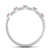 Natural Pink Tourmaline Wide Half Eternity Ring with Diamond