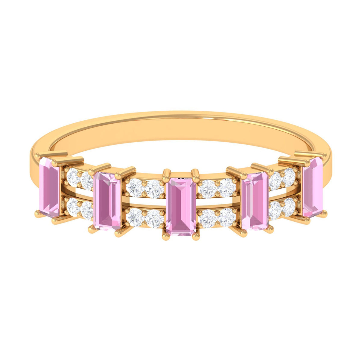 Natural Pink Tourmaline Wide Half Eternity Ring with Diamond