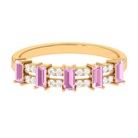 Natural Pink Tourmaline Wide Half Eternity Ring with Diamond