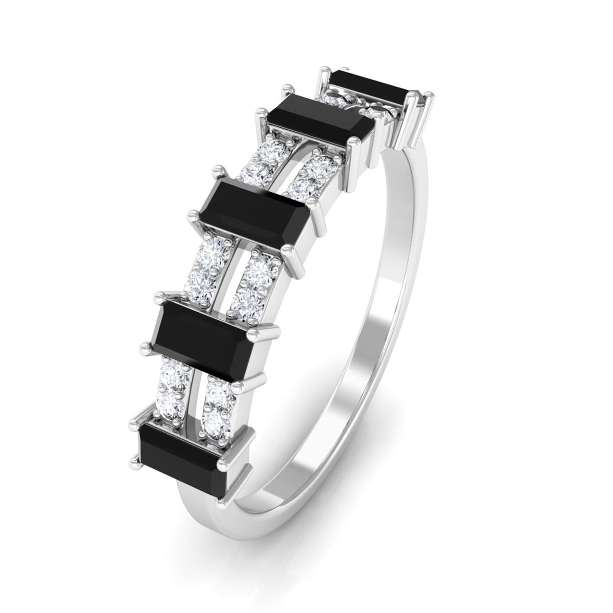 3/4 CT Black Spinel and Diamond Wide Band Ring