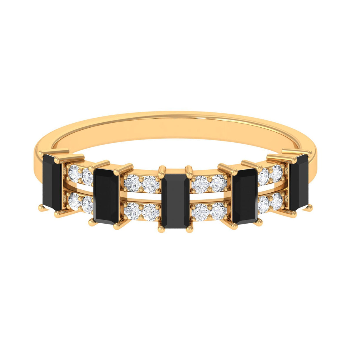 3/4 CT Black Spinel and Diamond Wide Band Ring