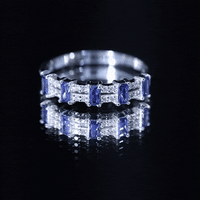 Certified Baguette Lab Grown Blue Sapphire Half Eternity Band Ring with Diamond