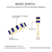 Certified Baguette Lab Grown Blue Sapphire Half Eternity Band Ring with Diamond