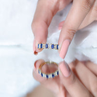 Certified Baguette Lab Grown Blue Sapphire Half Eternity Band Ring with Diamond
