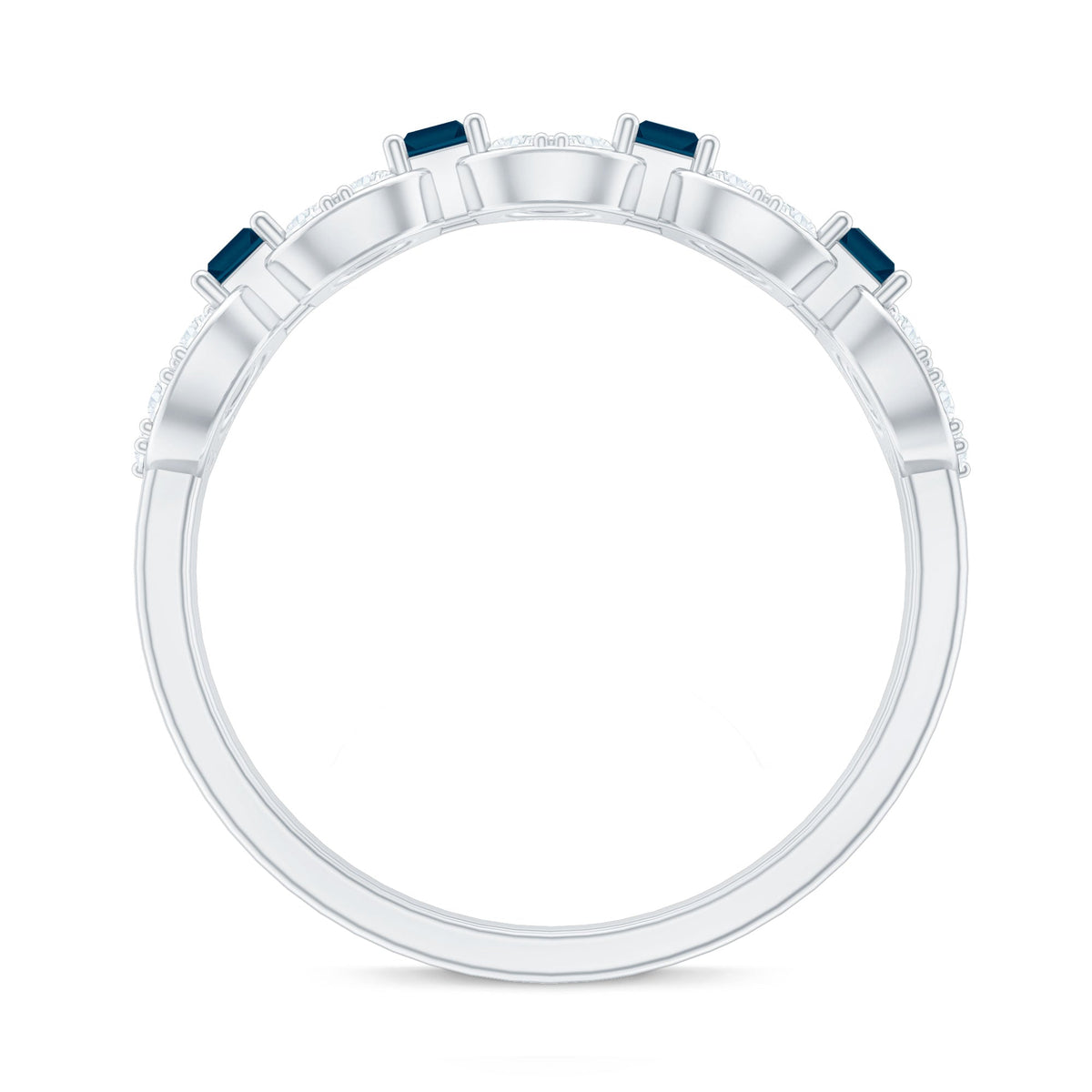 Baguette London Blue Topaz Art Deco Eternity Band with Diamond