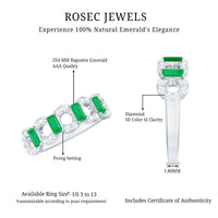 Natural Baguette Emerald Diamond Art Deco Half Eternity Ring
