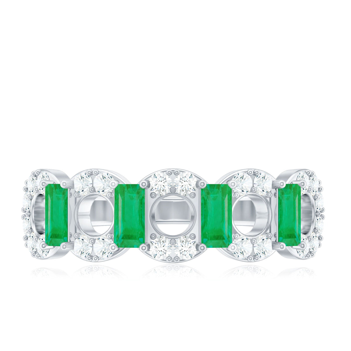 Natural Baguette Emerald Diamond Art Deco Half Eternity Ring
