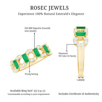 Natural Baguette Emerald Diamond Art Deco Half Eternity Ring
