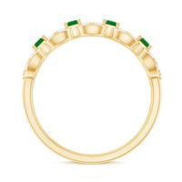 Natural Baguette Emerald Diamond Art Deco Half Eternity Ring