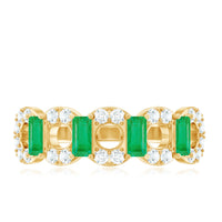 Natural Baguette Emerald Diamond Art Deco Half Eternity Ring