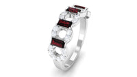 Certified Real Baguette Garnet Half Eternity Band with Diamond