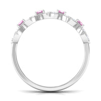 Real Pink Tourmaline Art Deco Half Eternity Ring with Diamond