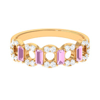 Real Pink Tourmaline Art Deco Half Eternity Ring with Diamond