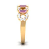 Real Pink Tourmaline Art Deco Half Eternity Ring with Diamond