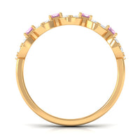 Real Pink Tourmaline Art Deco Half Eternity Ring with Diamond