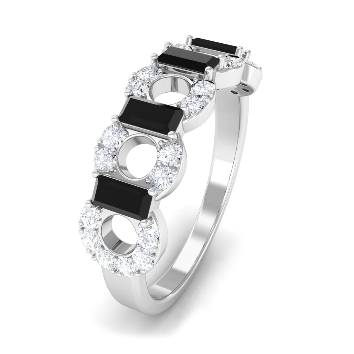 1 CT Black Spinel and Diamond Half Eternity Ring