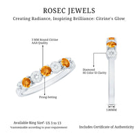 Natural Citrine Diamond Half Eternity Ring