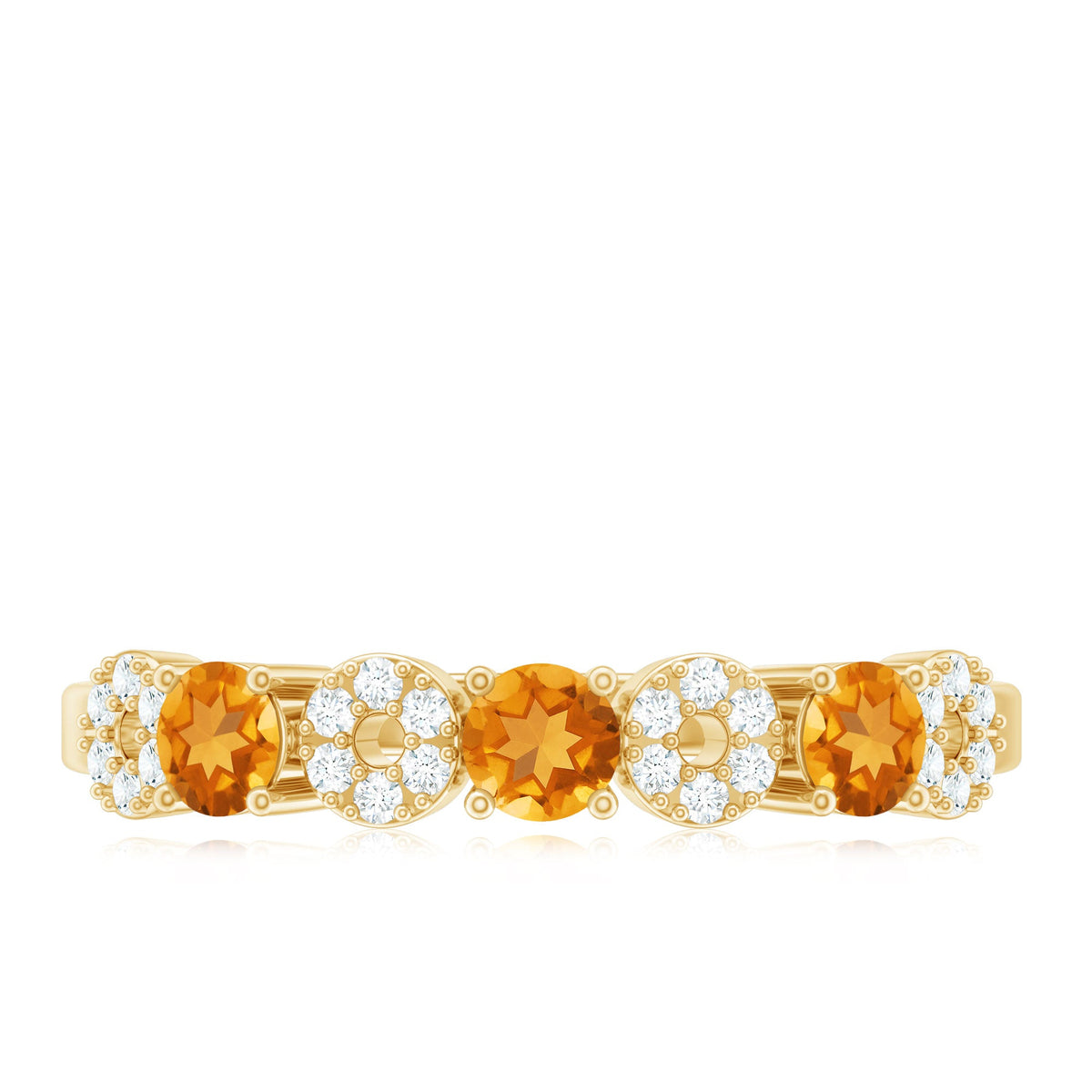 Natural Citrine Diamond Half Eternity Ring