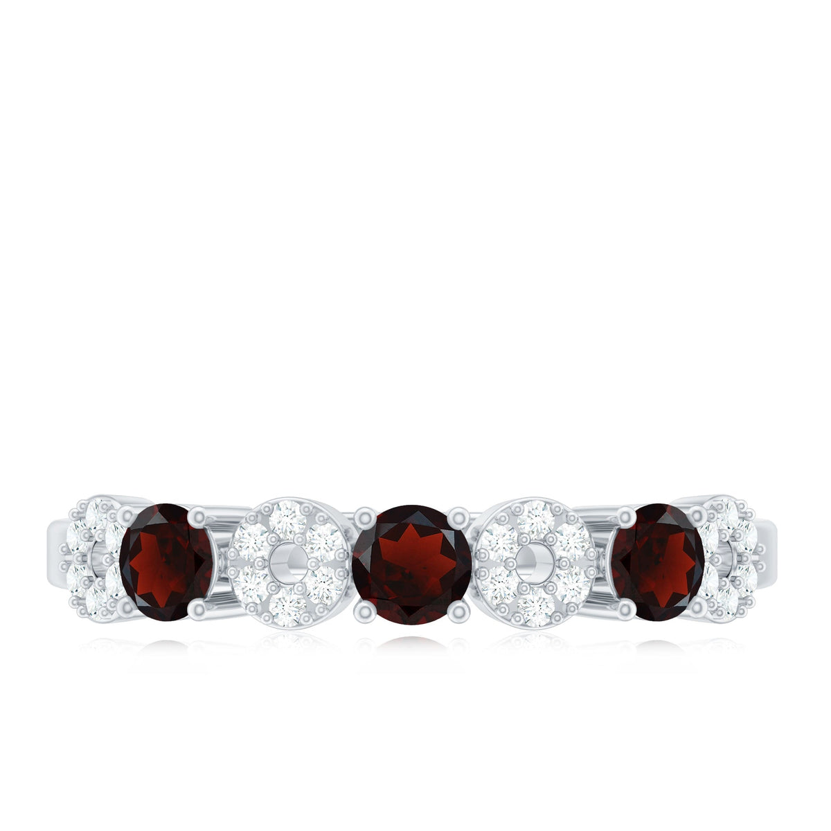 Natural Garnet Diamond Half Eternity Ring with Certificate