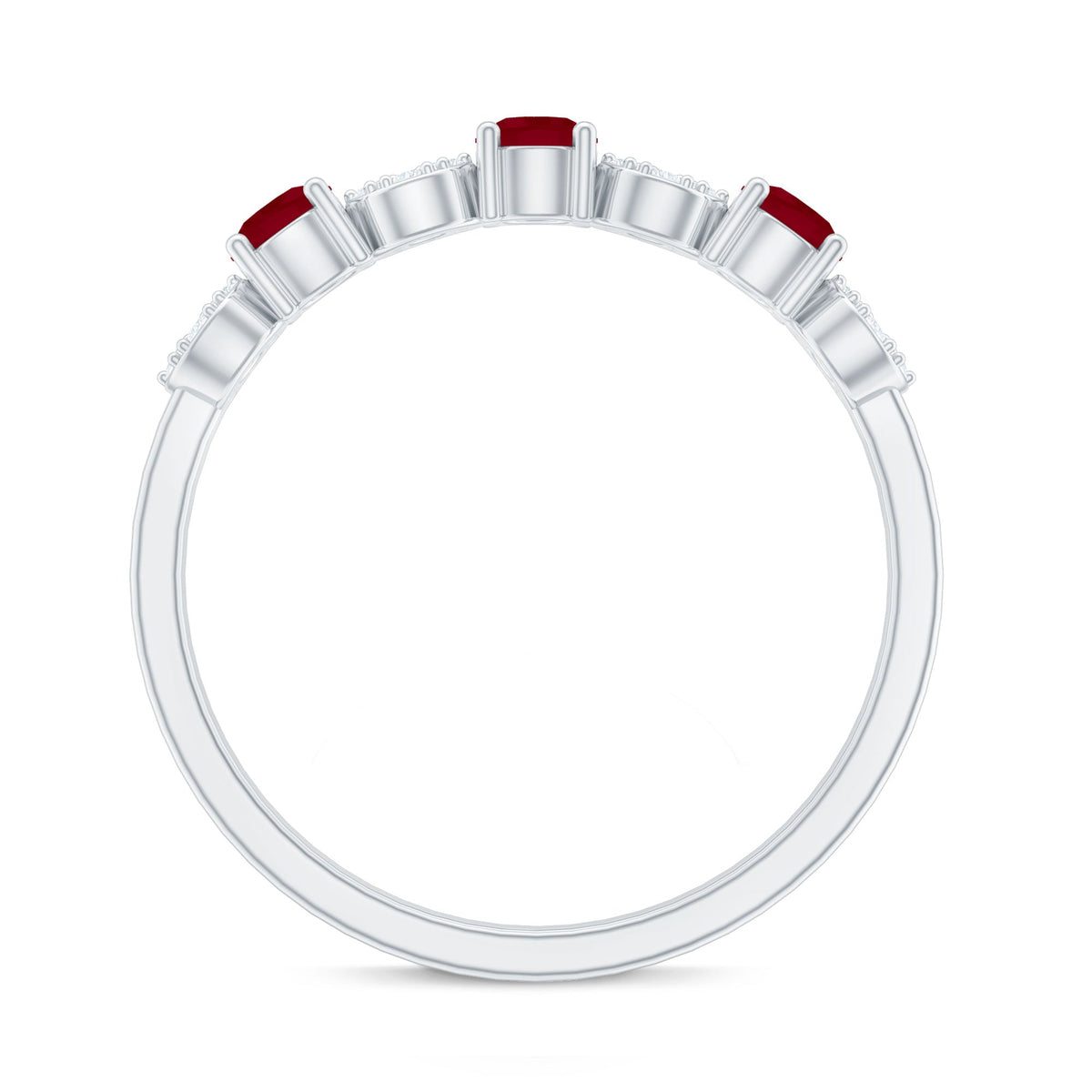 Genuine Ruby Half Eternity Ring with Diamond for Women