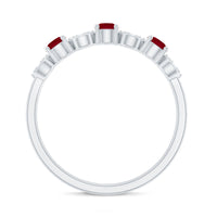 Genuine Ruby Half Eternity Ring with Diamond for Women