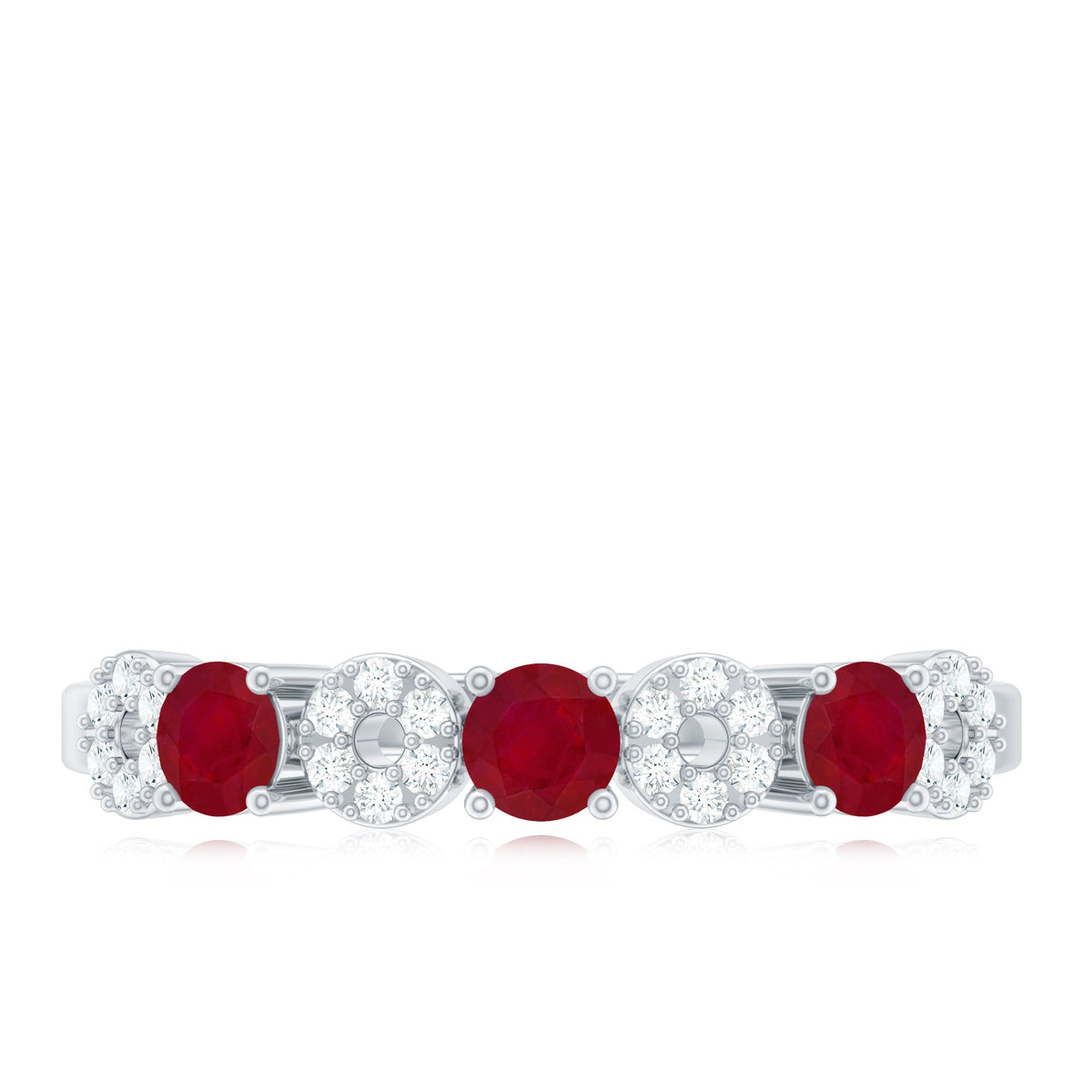 Genuine Ruby Half Eternity Ring with Diamond for Women