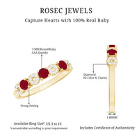 Genuine Ruby Half Eternity Ring with Diamond for Women