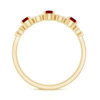 Genuine Ruby Half Eternity Ring with Diamond for Women