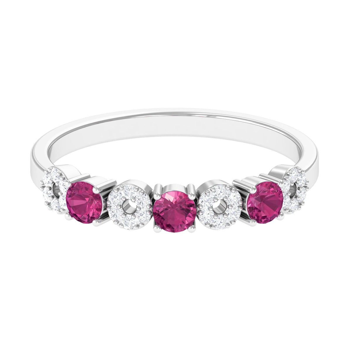 Semi Eternity Ring with Pink Tourmaline and Diamond