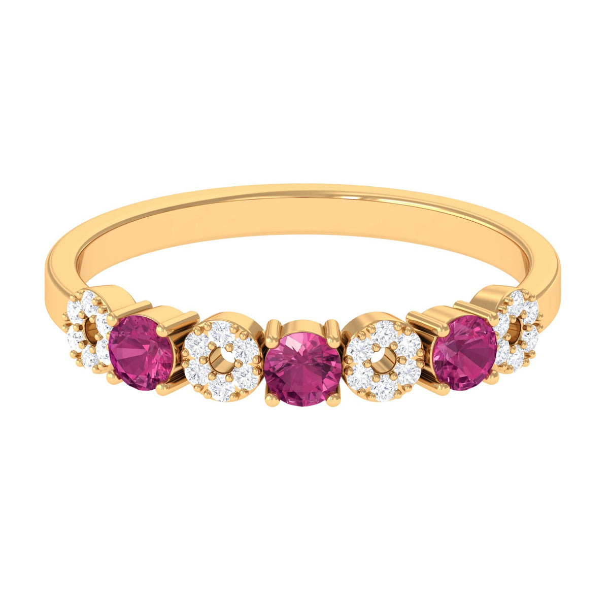 Semi Eternity Ring with Pink Tourmaline and Diamond