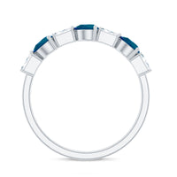 Pear Shape London Blue Topaz Eternity Band with Baguette Diamonds