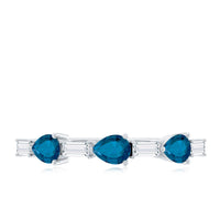 Pear Shape London Blue Topaz Eternity Band with Baguette Diamonds