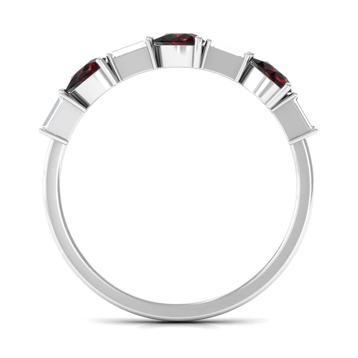 Natural Garnet Diamond Half Eternity Ring in East West Style