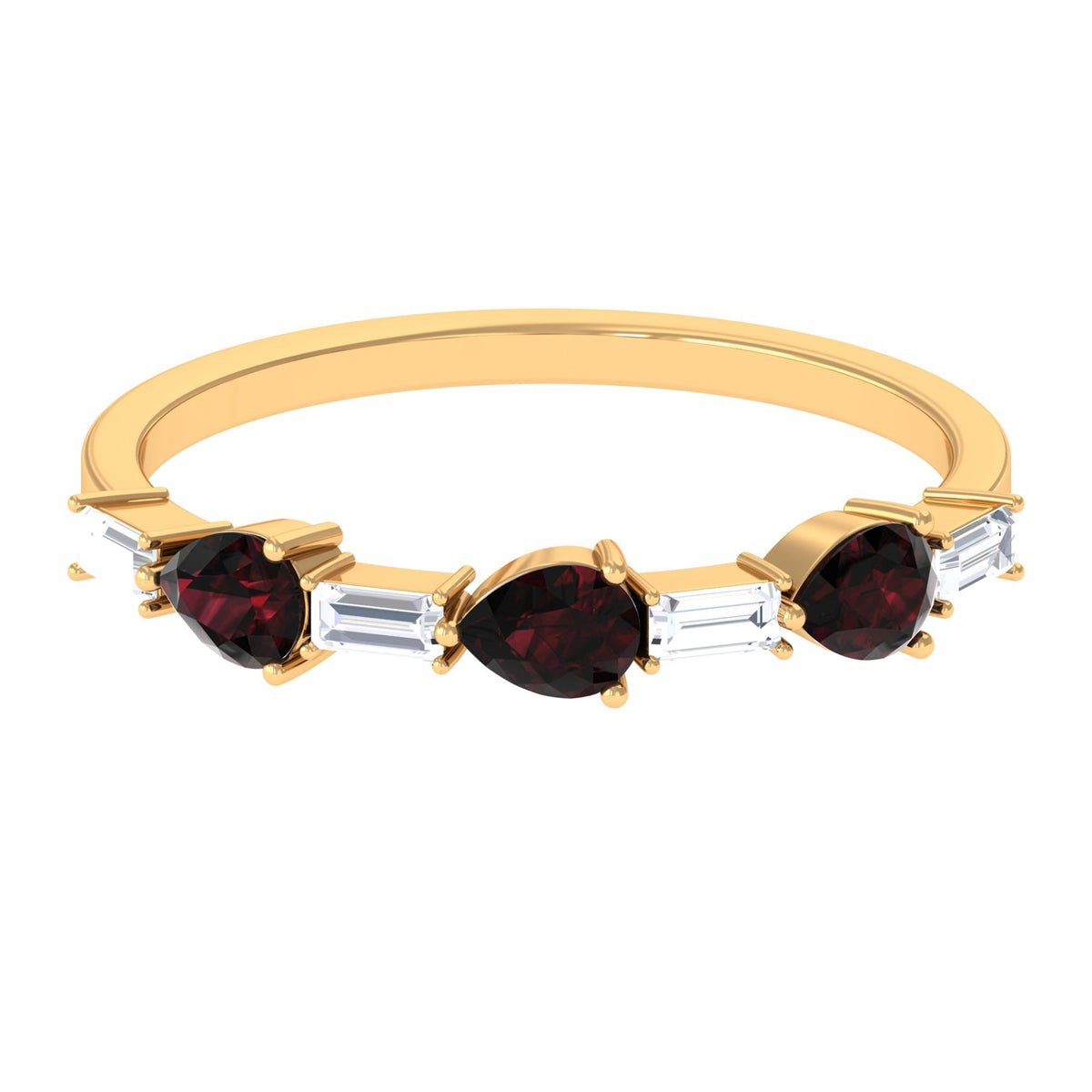 Natural Garnet Diamond Half Eternity Ring in East West Style