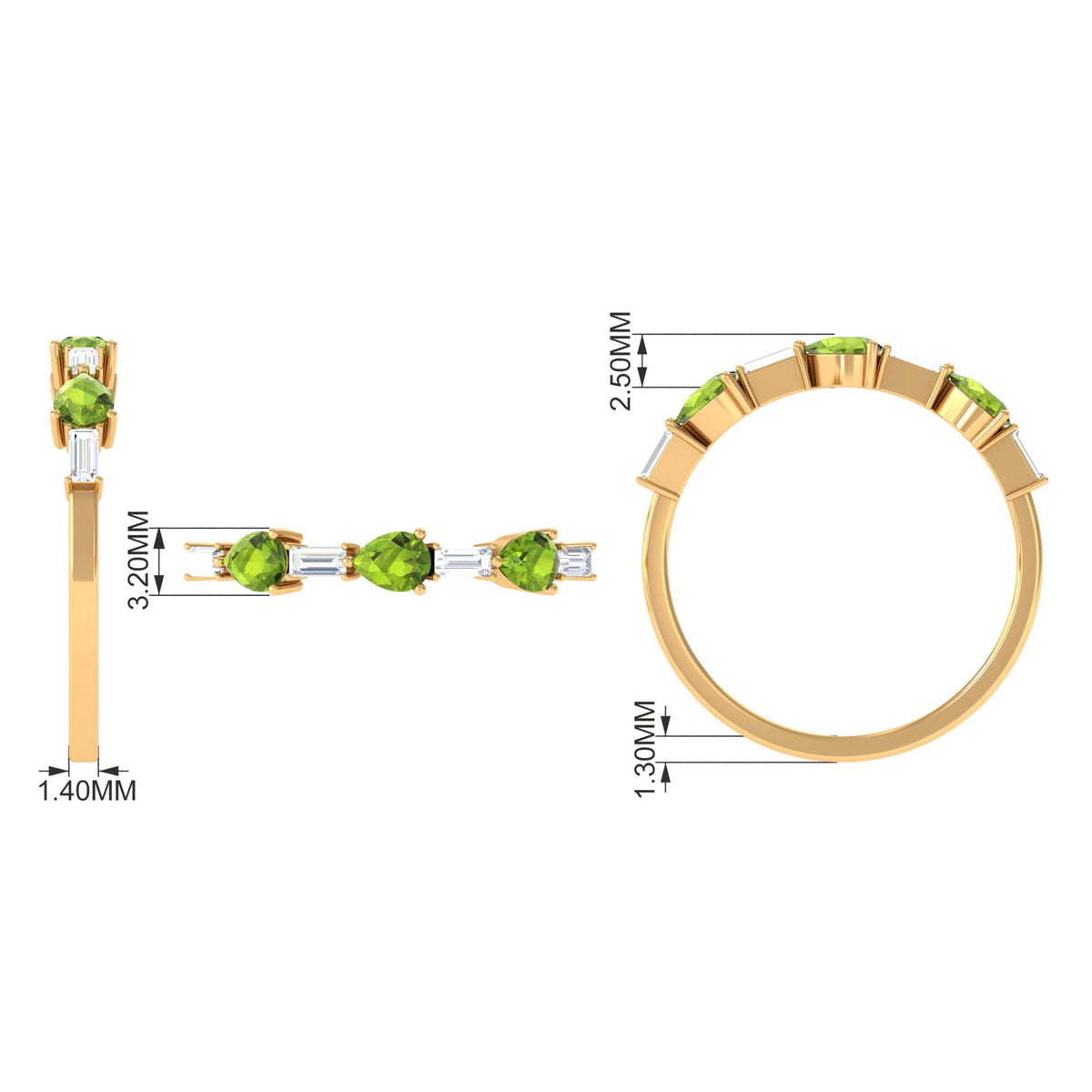 Peridot and Moissanite East West Half Eternity Ring