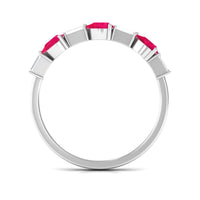 East West Style Pear Shape Ruby Half Eternity Ring with Baguette Diamond