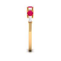 East West Style Pear Shape Ruby Half Eternity Ring with Baguette Diamond