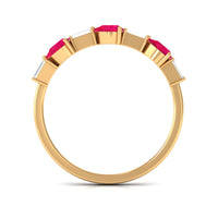 East West Style Pear Shape Ruby Half Eternity Ring with Baguette Diamond