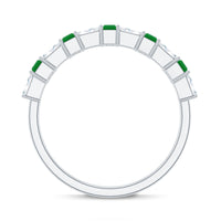 Genuine Baguette Emerald Half Eternity Ring with Moissanite