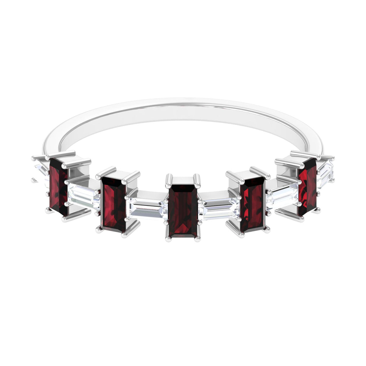 Genuine Baguette Garnet Diamond Half Eternity Ring