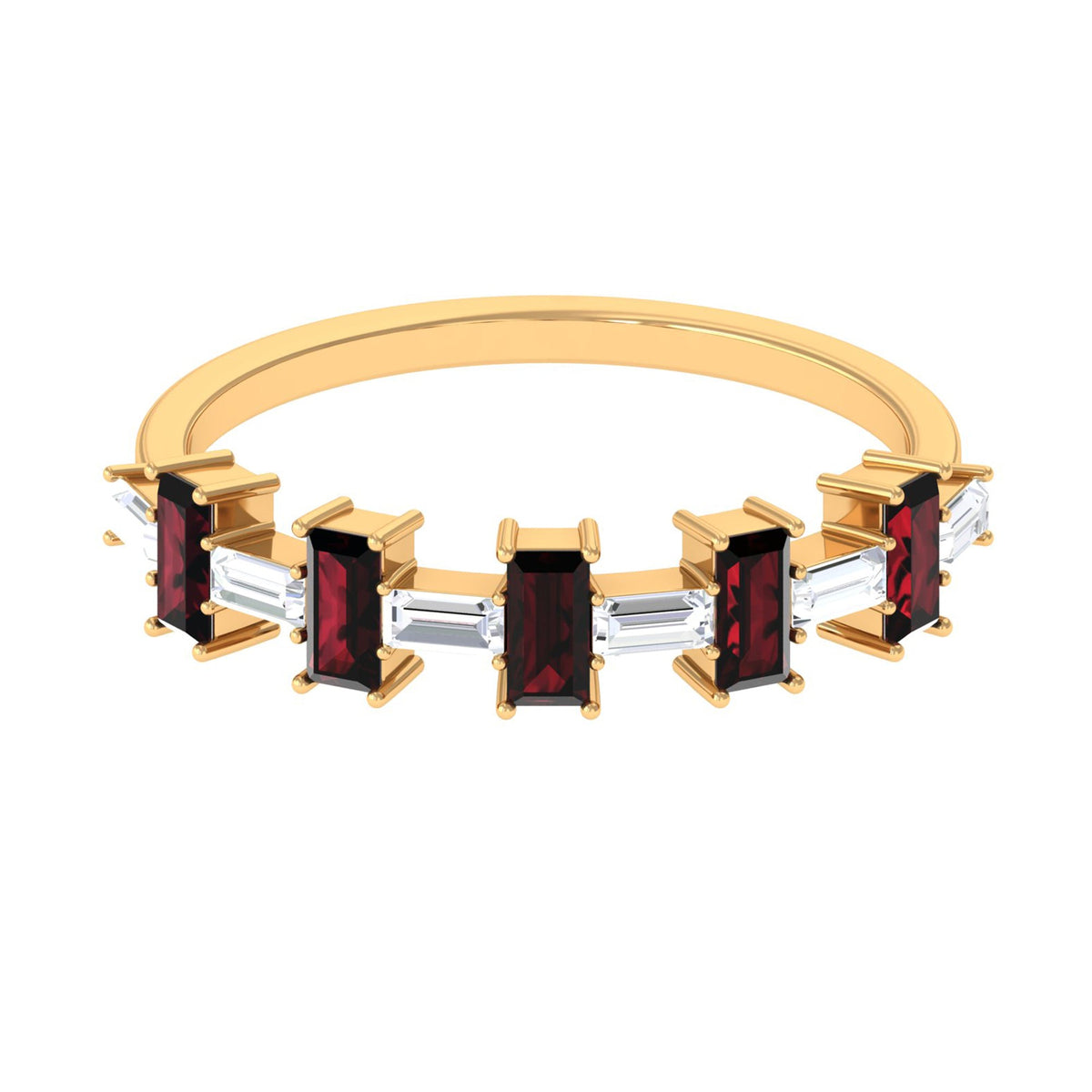 Genuine Baguette Garnet Diamond Half Eternity Ring