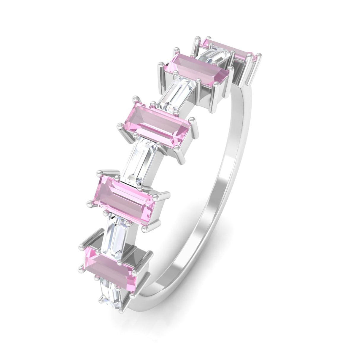 Pink Tourmaline and Moissanite East West Half Eternity Ring
