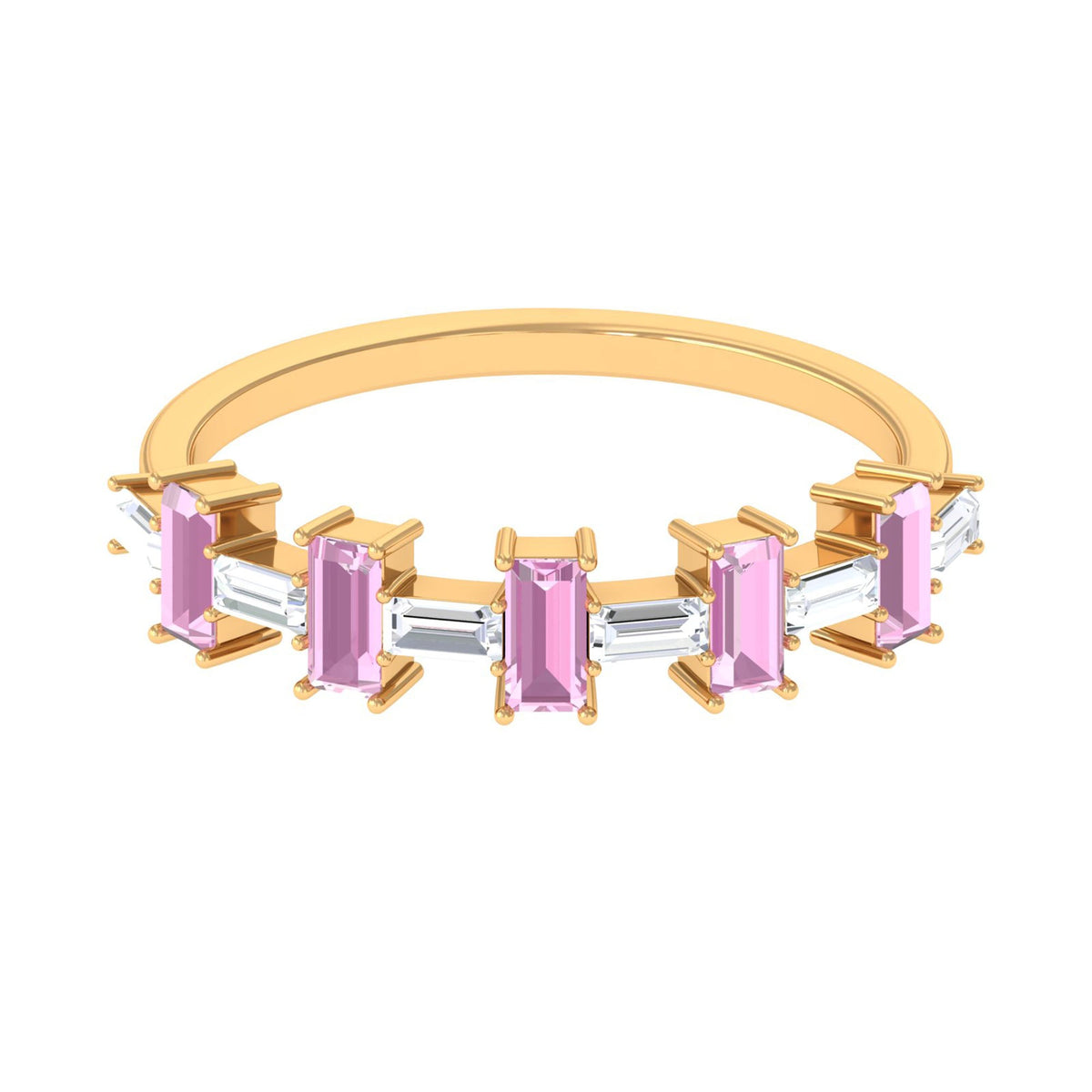 Pink Tourmaline and Moissanite East West Half Eternity Ring