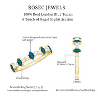 Marquise London Blue Topaz Semi Eternity Band with Diamond