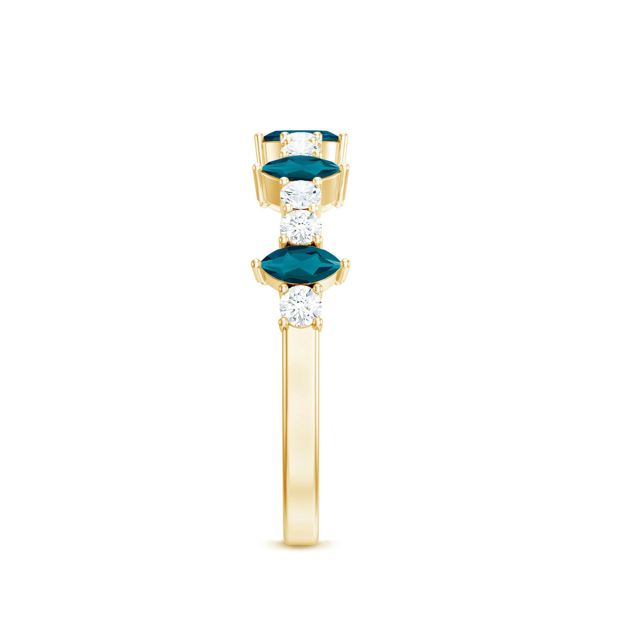 Marquise London Blue Topaz Semi Eternity Band with Diamond