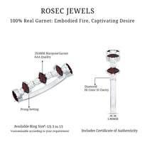 Natural Marquise Garnet Half Eternity Ring with Diamond