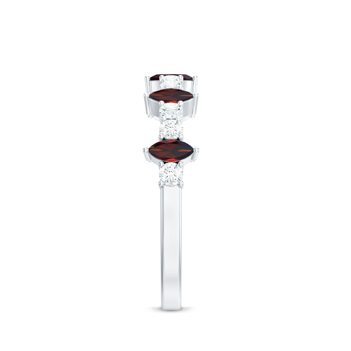 Natural Marquise Garnet Half Eternity Ring with Diamond