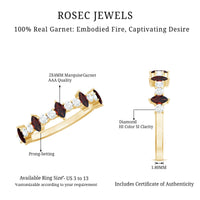 Natural Marquise Garnet Half Eternity Ring with Diamond