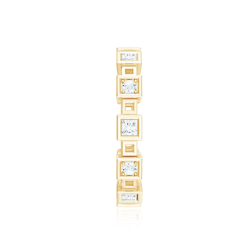 Princess cut moissanite contemporary wedding band ring by Rosec Jewels, showcasing a sleek design with sparkling stones.