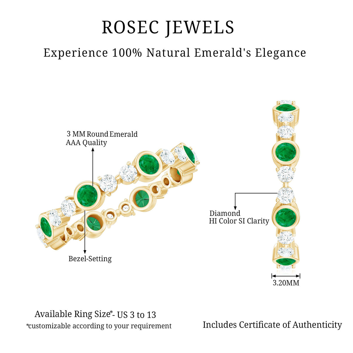 Natural Emerald Diamond Eternity Ring with Certificate